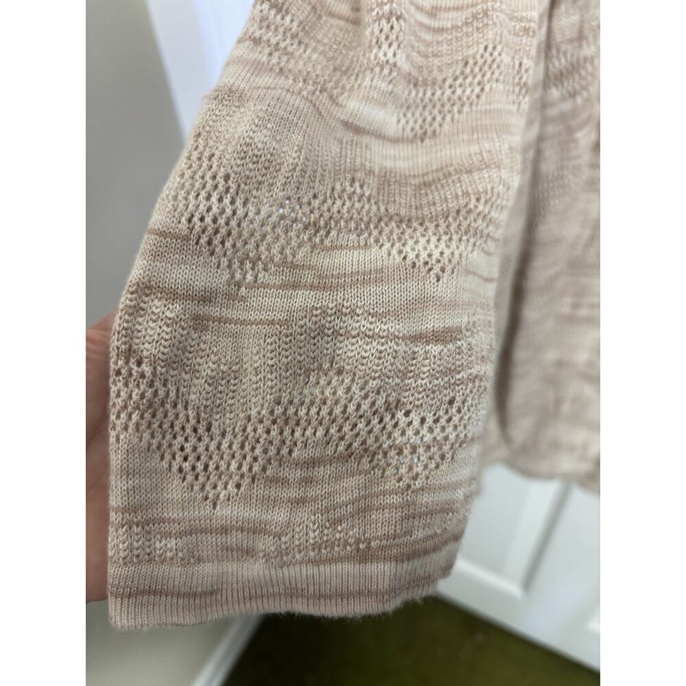 Pointelle Oatmeal Lightweight Open Front Cardigan Size XL Boho Layering Beach - Picture 3 of 5